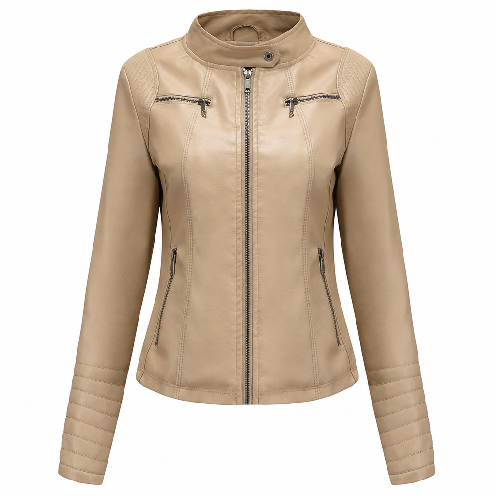 Women's Faux Leather Biker Lightweight Short Motorcycle Coat for Spring and Autumn