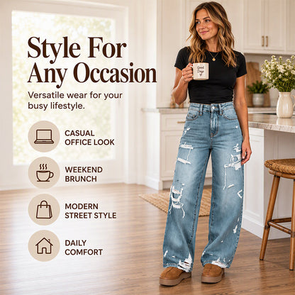 Women's Chic Distressed Denim Wide-Leg Pants
