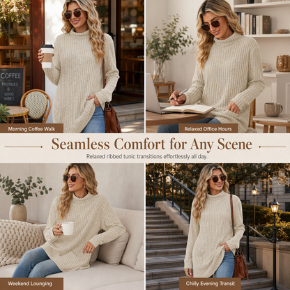 Women’s Loose-Fit Mock Neck Long-Sleeve T-Shirt