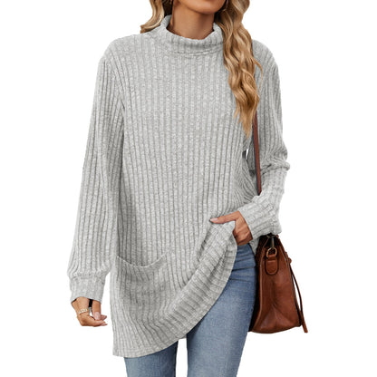 Women’s Loose-Fit Mock Neck Long-Sleeve T-Shirt