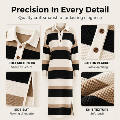 💖Women's Striped Collared Knit Sweater Dress