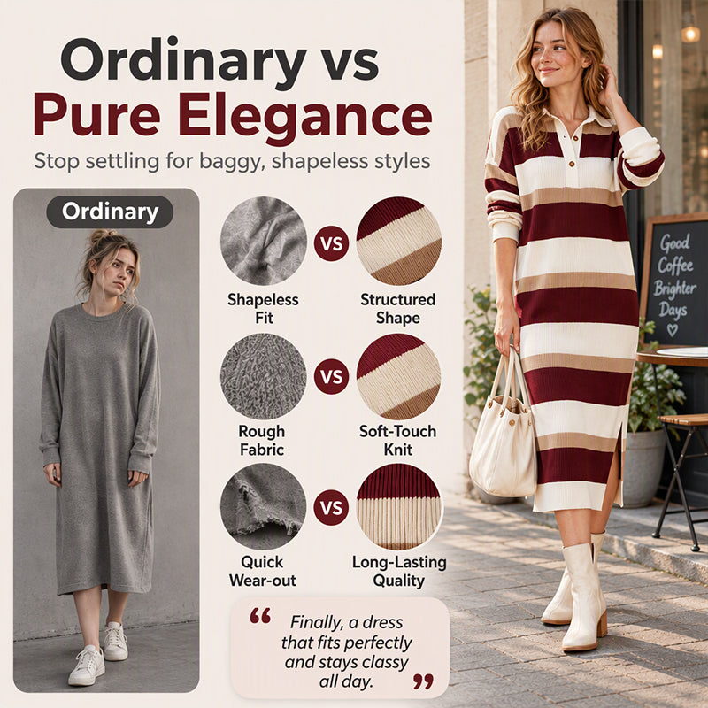 💖Women's Striped Collared Knit Sweater Dress