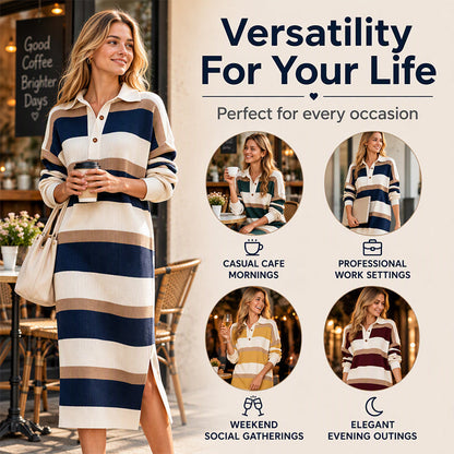 💖Women's Striped Collared Knit Sweater Dress
