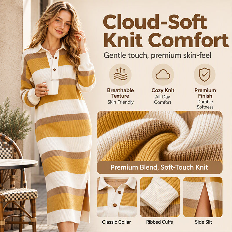 💖Women's Striped Collared Knit Sweater Dress