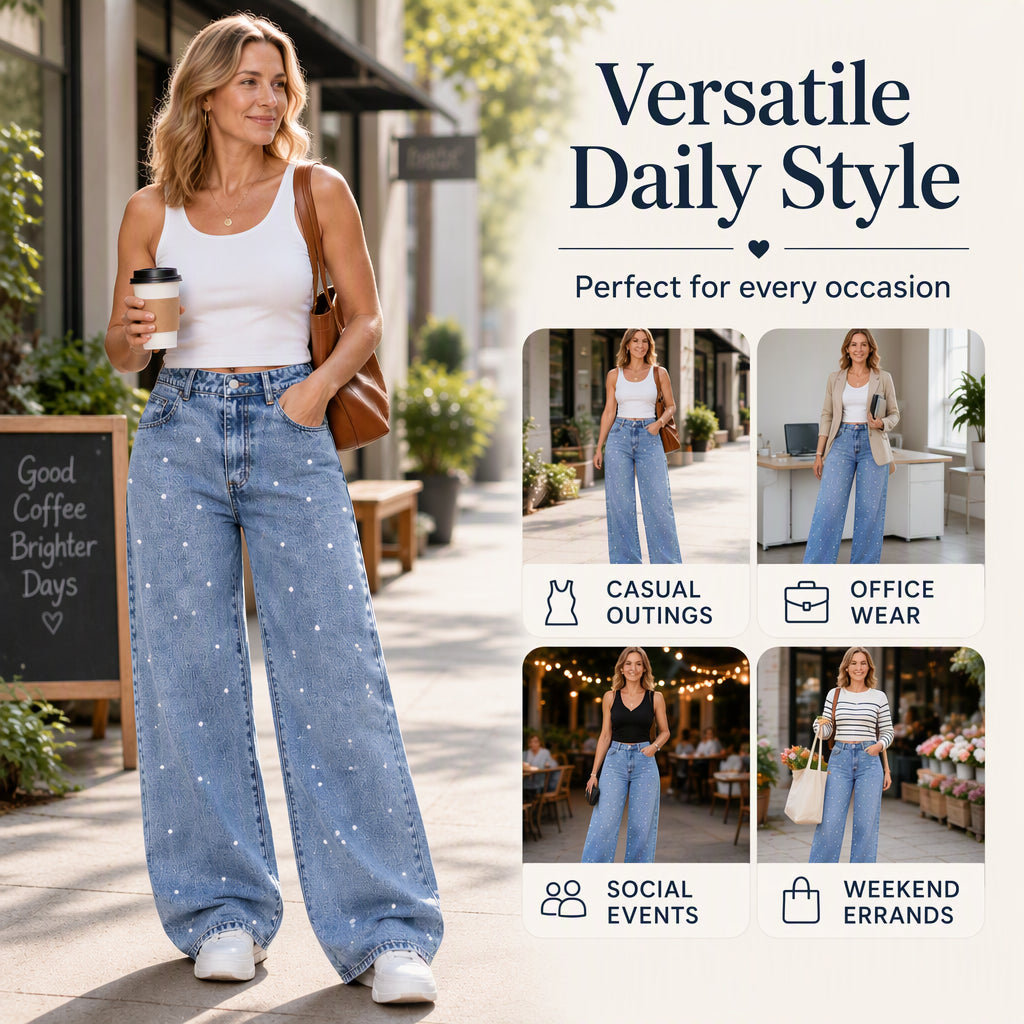 Women's Pearl Embellished Wide-Leg Jeans