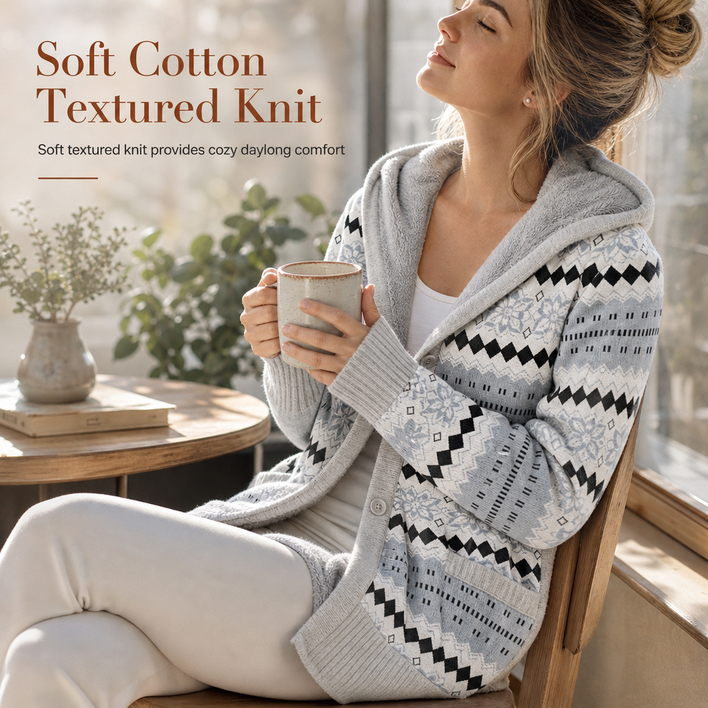 Women's Mid-Length Hooded Knit with Cotton Lining