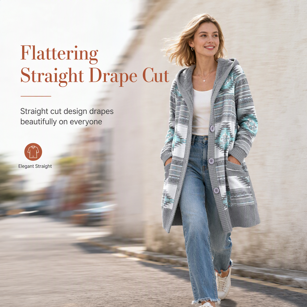 Women's Mid-Length Hooded Knit with Cotton Lining