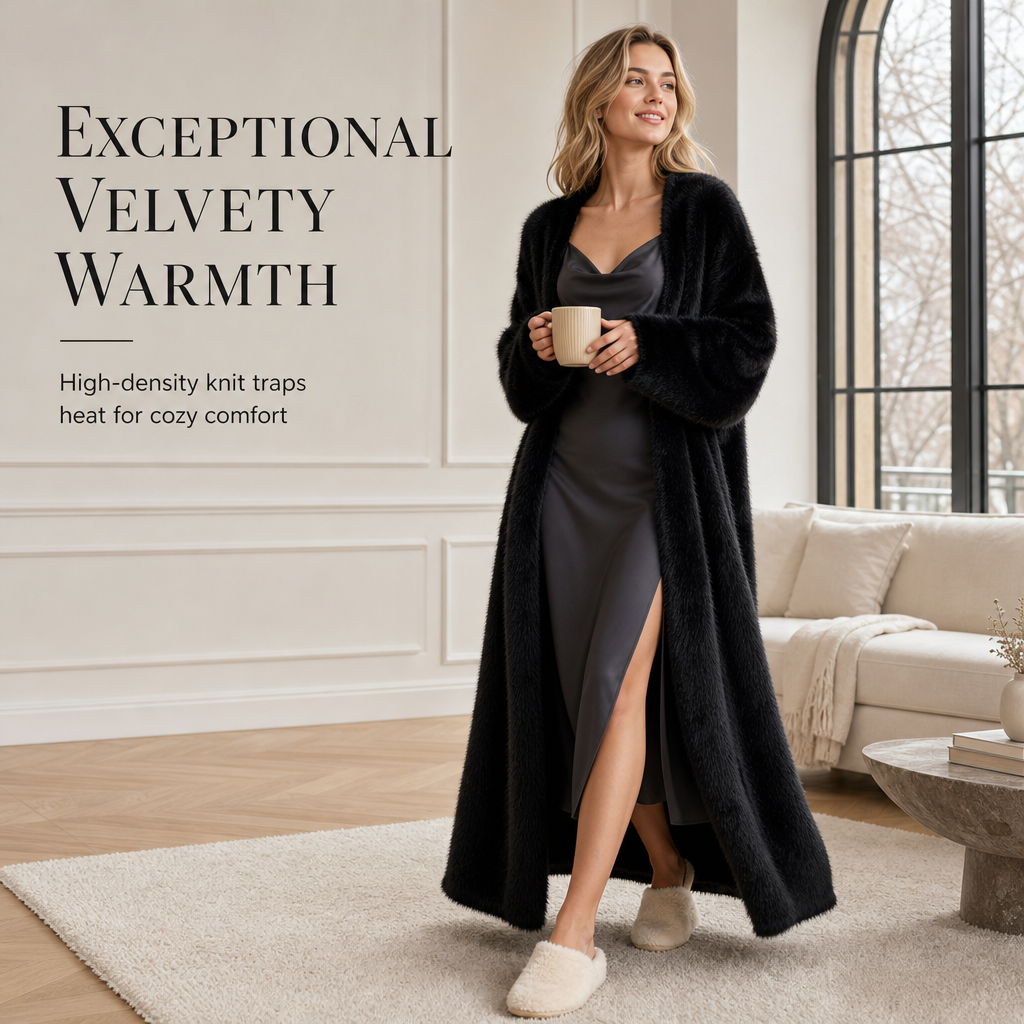Women's Faux Mink Fleece Long Cardigan Sweater Fluffy Oversized Knit Coat for Autumn and Winter