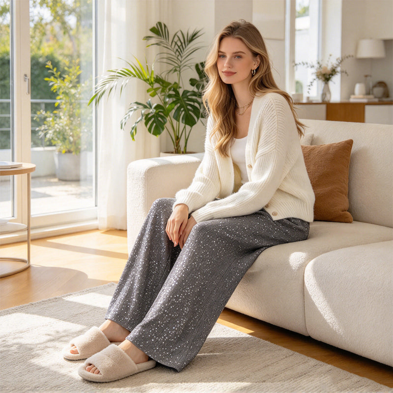 Women's Sparkling Sequin Wide-Leg Pants