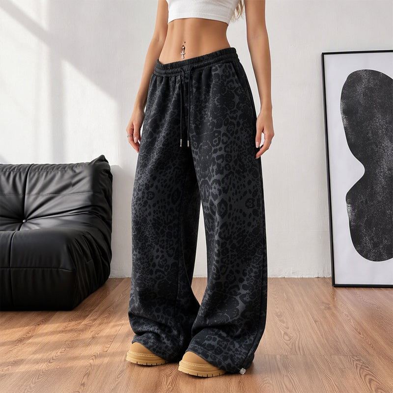 👖Women's Casual Leopard Print Wide Leg Sweatpants