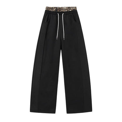 🐆Women’s Contrast Leopard Waistband Wide Leg Sweatpants, Soft Casual Patchwork Trousers👖