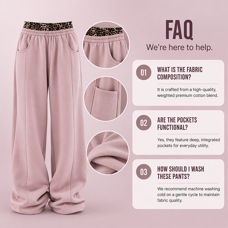 🐆Women’s Contrast Leopard Waistband Wide Leg Sweatpants, Soft Casual Patchwork Trousers👖