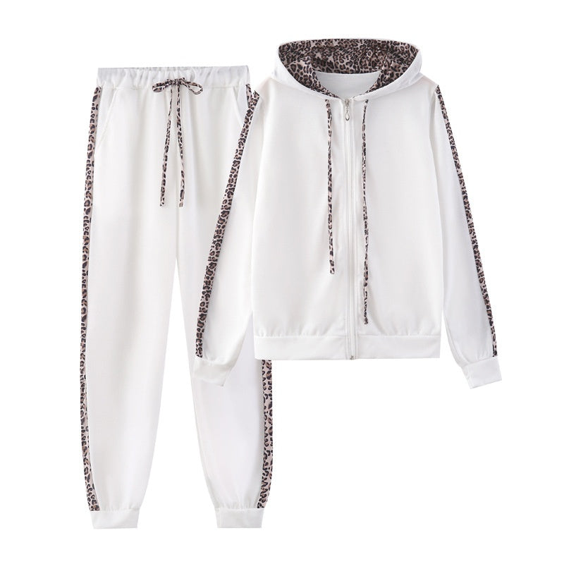 ✨Women's Leopard Print Long Sleeve Zipper Sweatshirt and Pants Set