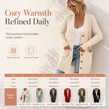 🌸Women's Long Single Breasted Knitted Cardigan Sweater Casual Outerwear Coat for Autumn and Winter