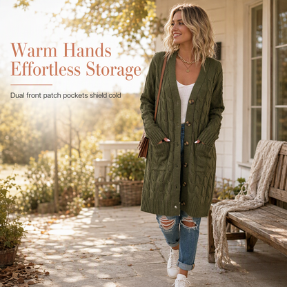 🌸Women's Long Single Breasted Knitted Cardigan Sweater Casual Outerwear Coat for Autumn and Winter