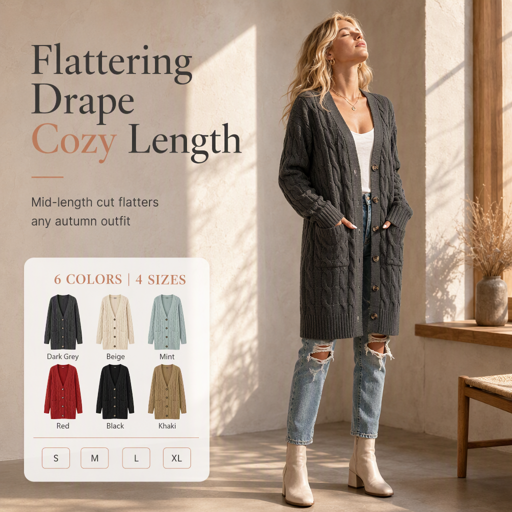 🌸Women's Long Single Breasted Knitted Cardigan Sweater Casual Outerwear Coat for Autumn and Winter