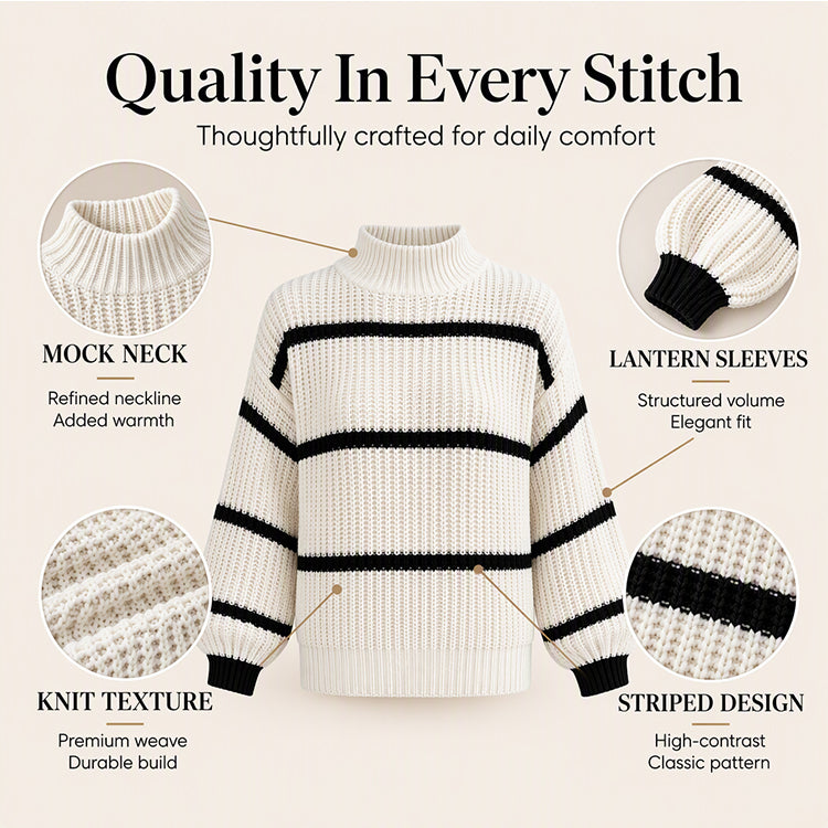 Women's Mock Neck Striped Knit Sweater