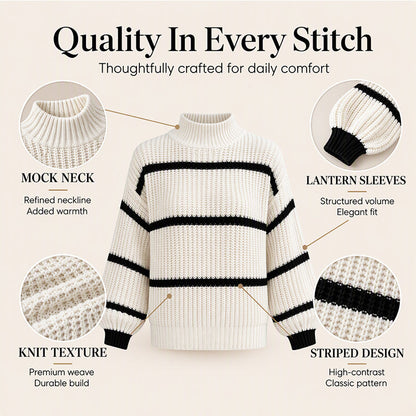 Women's Mock Neck Striped Knit Sweater