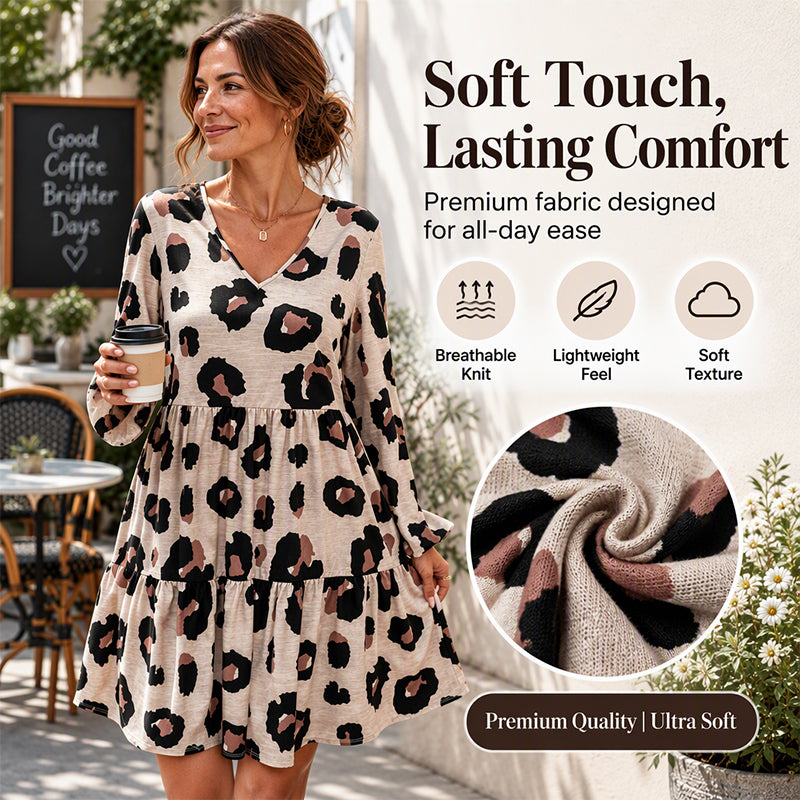 💖50% off!💖 🐆Women's Leopard Print V-Neck Long Sleeve Dress