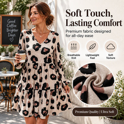 💖50% off!💖 🐆Women's Leopard Print V-Neck Long Sleeve Dress