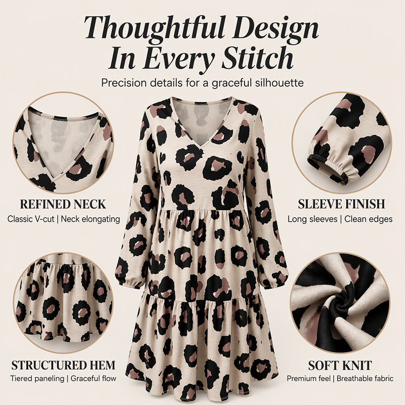 💖50% off!💖 🐆Women's Leopard Print V-Neck Long Sleeve Dress