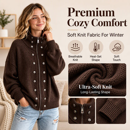 🌸Hot Sale 50% OFF💖Women's Stand Collar Double-Breasted Knit Cardigan