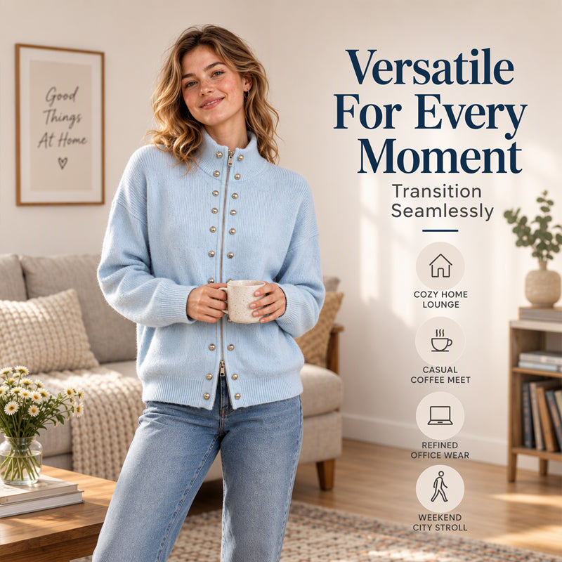 🌸Hot Sale 50% OFF💖Women's Stand Collar Double-Breasted Knit Cardigan