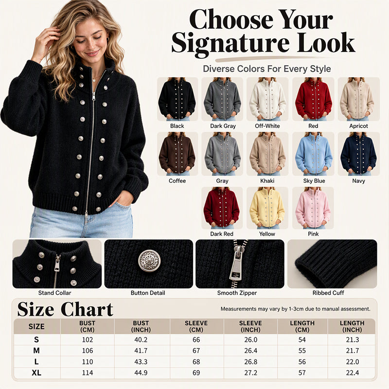 🌸Hot Sale 50% OFF💖Women's Stand Collar Double-Breasted Knit Cardigan