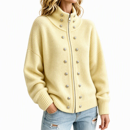 🌸Hot Sale 50% OFF💖Women's Stand Collar Double-Breasted Knit Cardigan