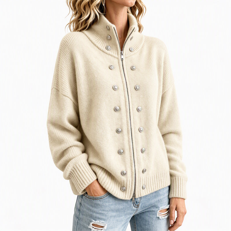 🌸Hot Sale 50% OFF💖Women's Stand Collar Double-Breasted Knit Cardigan