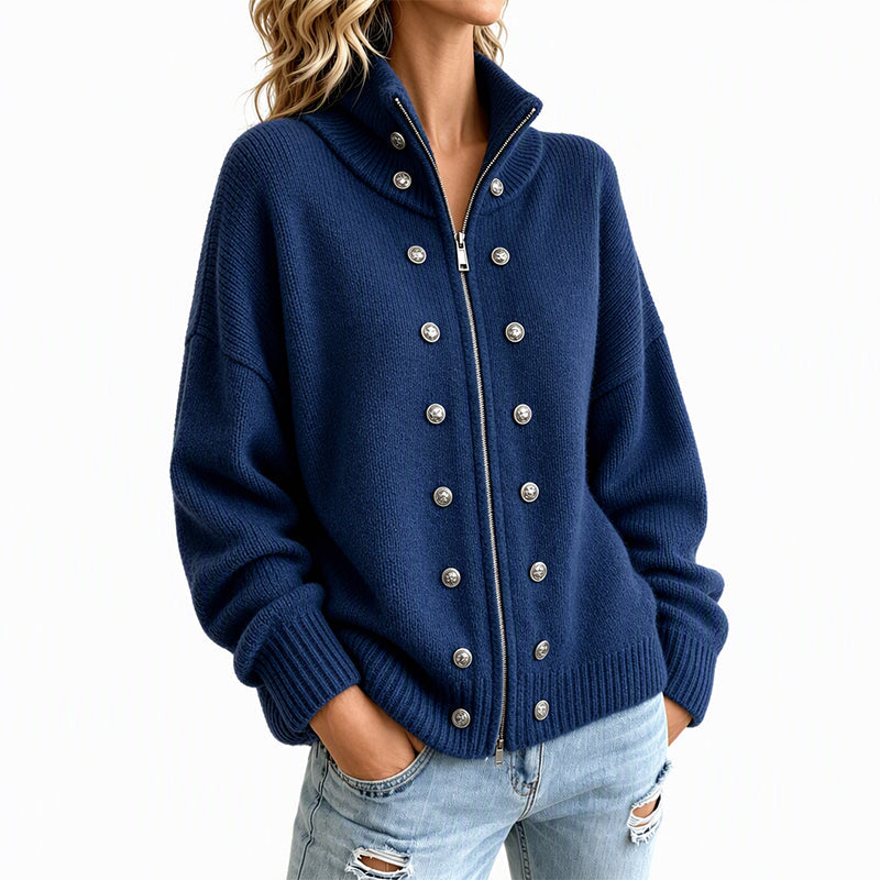 🌸Hot Sale 50% OFF💖Women's Stand Collar Double-Breasted Knit Cardigan
