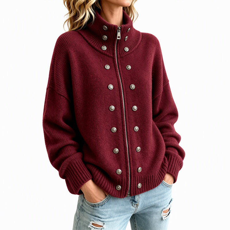 🌸Hot Sale 50% OFF💖Women's Stand Collar Double-Breasted Knit Cardigan