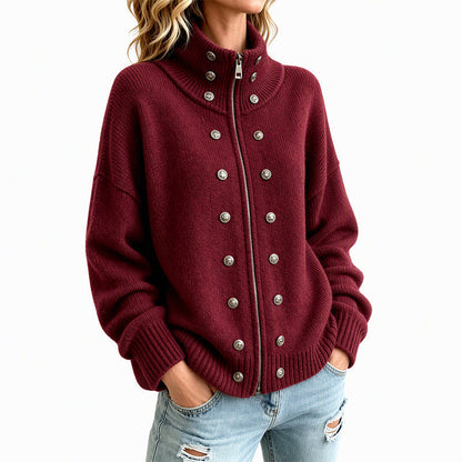 🌸Hot Sale 50% OFF💖Women's Stand Collar Double-Breasted Knit Cardigan