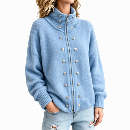 🌸Hot Sale 50% OFF💖Women's Stand Collar Double-Breasted Knit Cardigan