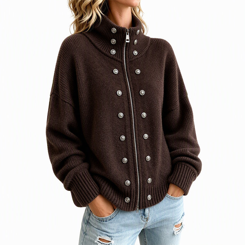 🌸Hot Sale 50% OFF💖Women's Stand Collar Double-Breasted Knit Cardigan