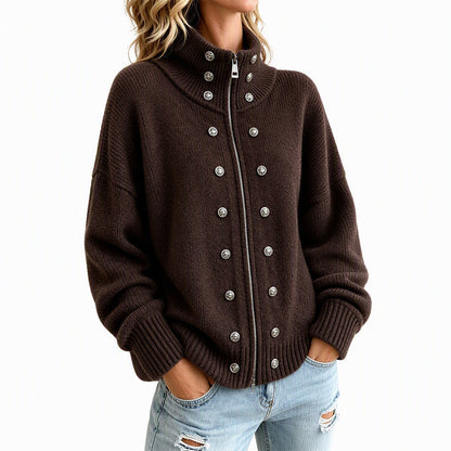 🌸Hot Sale 50% OFF💖Women's Stand Collar Double-Breasted Knit Cardigan