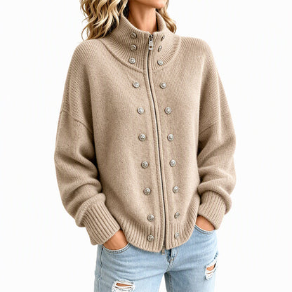 🌸Hot Sale 50% OFF💖Women's Stand Collar Double-Breasted Knit Cardigan