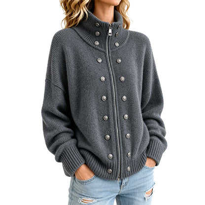 🌸Hot Sale 50% OFF💖Women's Stand Collar Double-Breasted Knit Cardigan