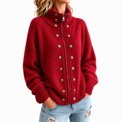 🌸Hot Sale 50% OFF💖Women's Stand Collar Double-Breasted Knit Cardigan