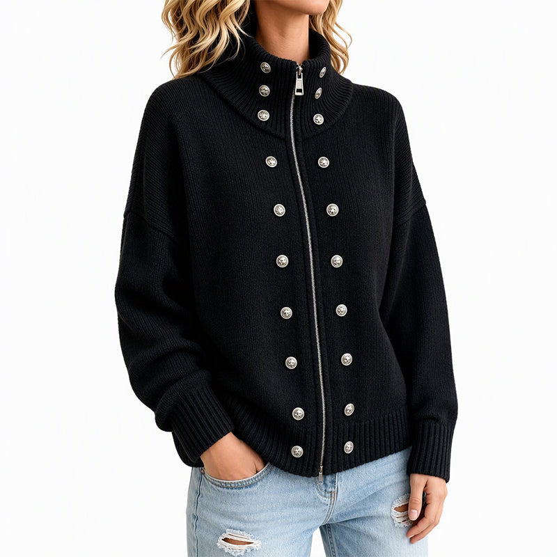 🌸Hot Sale 50% OFF💖Women's Stand Collar Double-Breasted Knit Cardigan