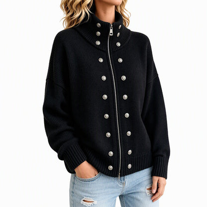 🌸Hot Sale 50% OFF💖Women's Stand Collar Double-Breasted Knit Cardigan