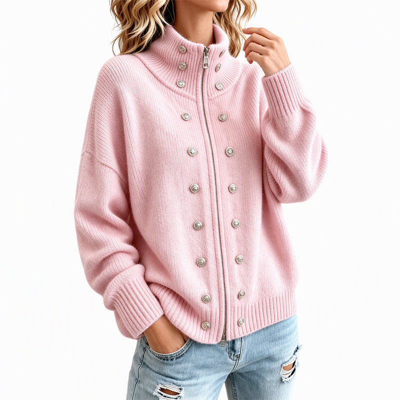 🌸Hot Sale 50% OFF💖Women's Stand Collar Double-Breasted Knit Cardigan