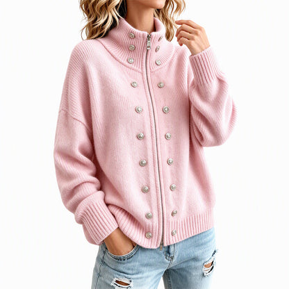 🌸Hot Sale 50% OFF💖Women's Stand Collar Double-Breasted Knit Cardigan