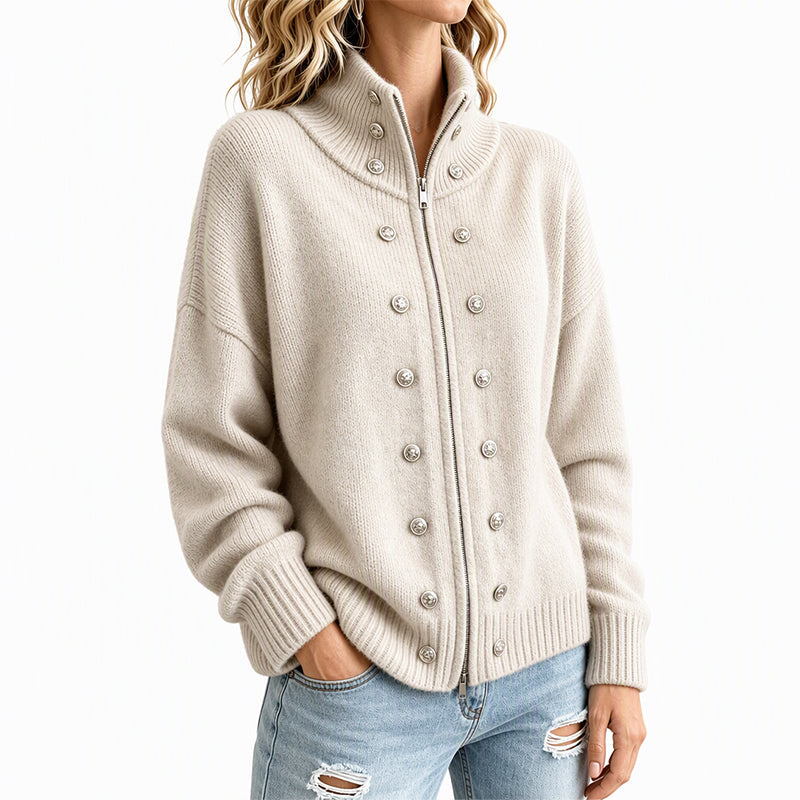 🌸Hot Sale 50% OFF💖Women's Stand Collar Double-Breasted Knit Cardigan