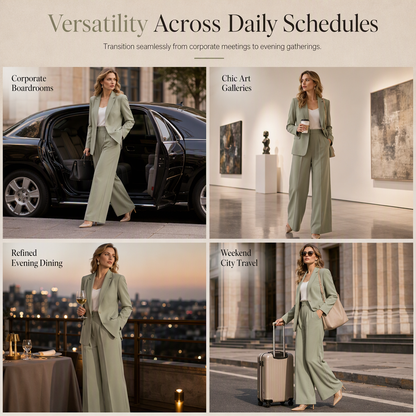 💖Elegant Two-Piece Suit Set with Tailored Blazer and Relaxed Wide-Leg Trousers