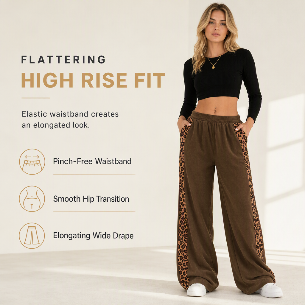Women's Casual Sports Wide Leg Pants with Elastic Waist and Contrast Color