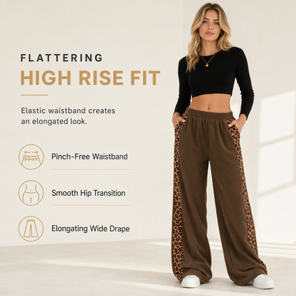 Women's Casual Sports Wide Leg Pants with Elastic Waist and Contrast Color