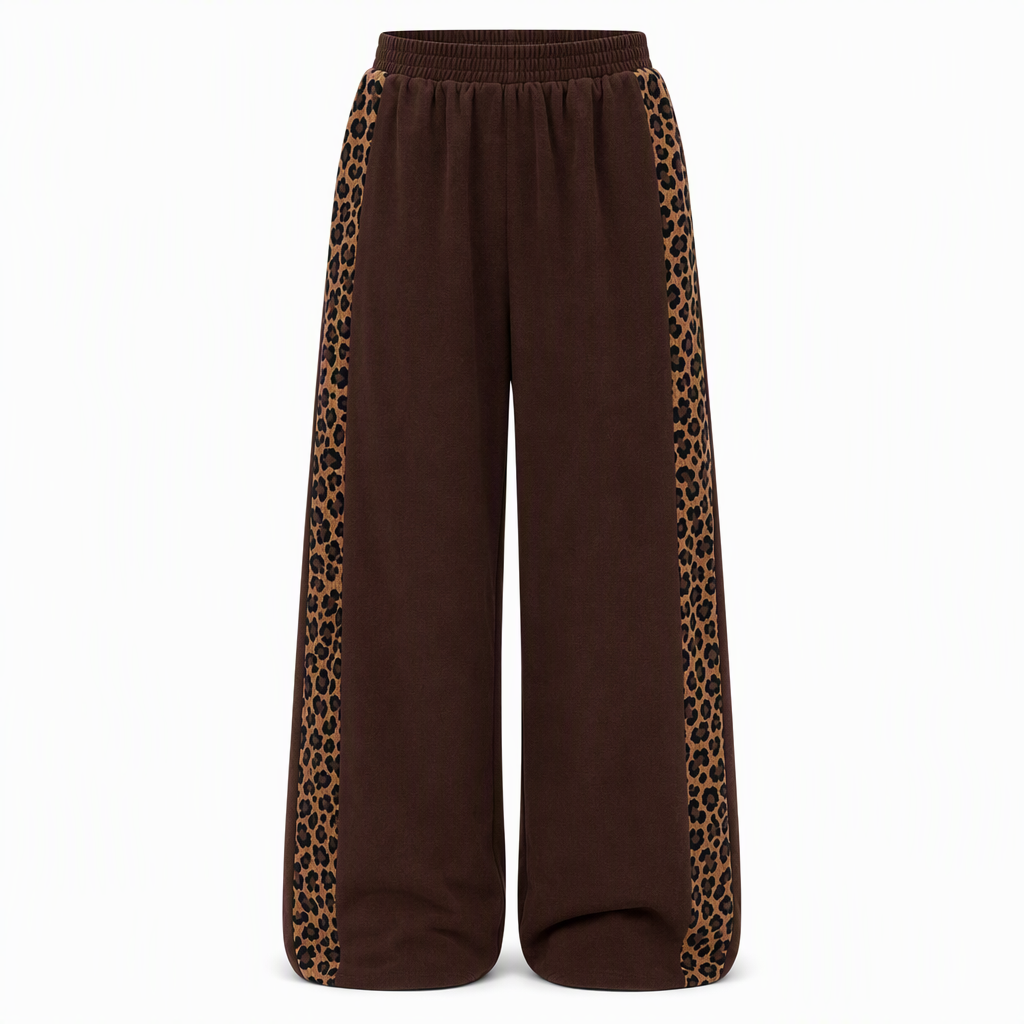 Women's Casual Sports Wide Leg Pants with Elastic Waist and Contrast Color