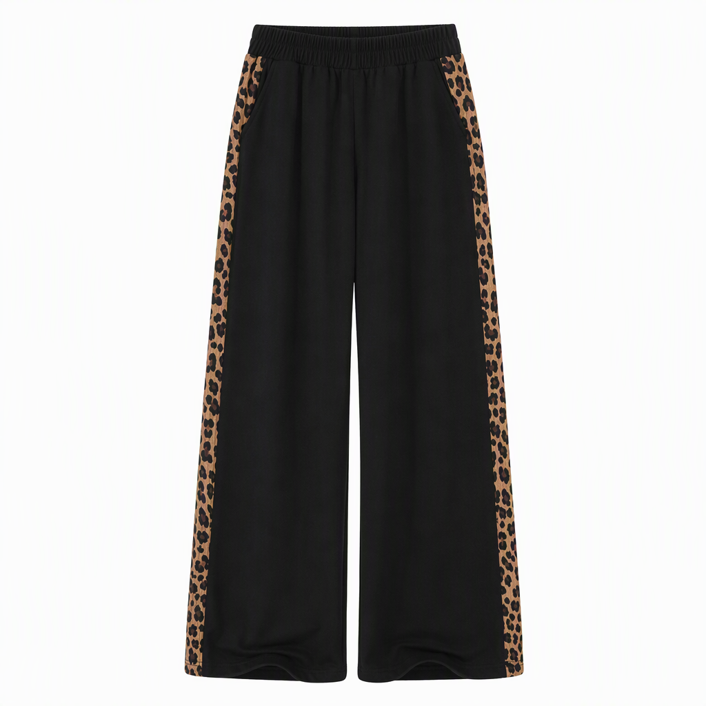 Women's Casual Sports Wide Leg Pants with Elastic Waist and Contrast Color