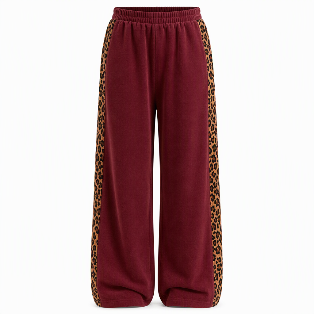 Women's Casual Sports Wide Leg Pants with Elastic Waist and Contrast Color